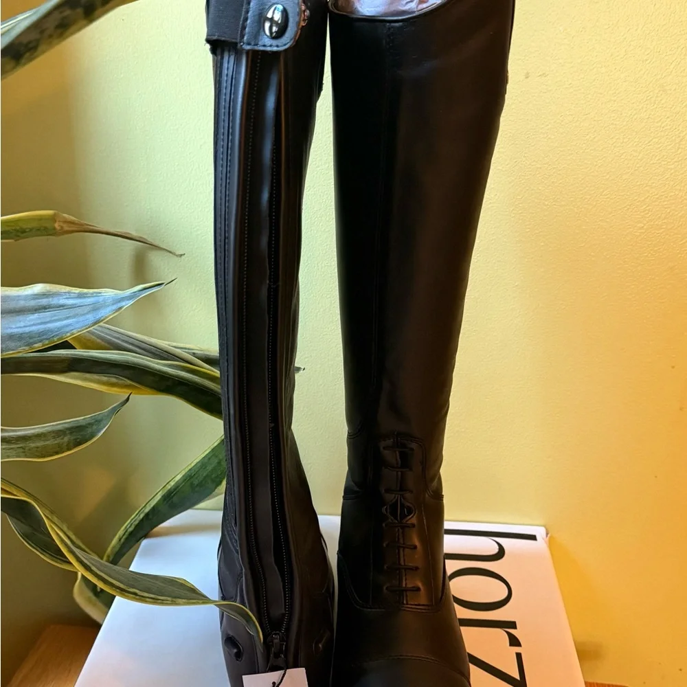 Black Women's Heeled Riding Boots - Classic Tall Fashion Boot - Picture 2 of 3